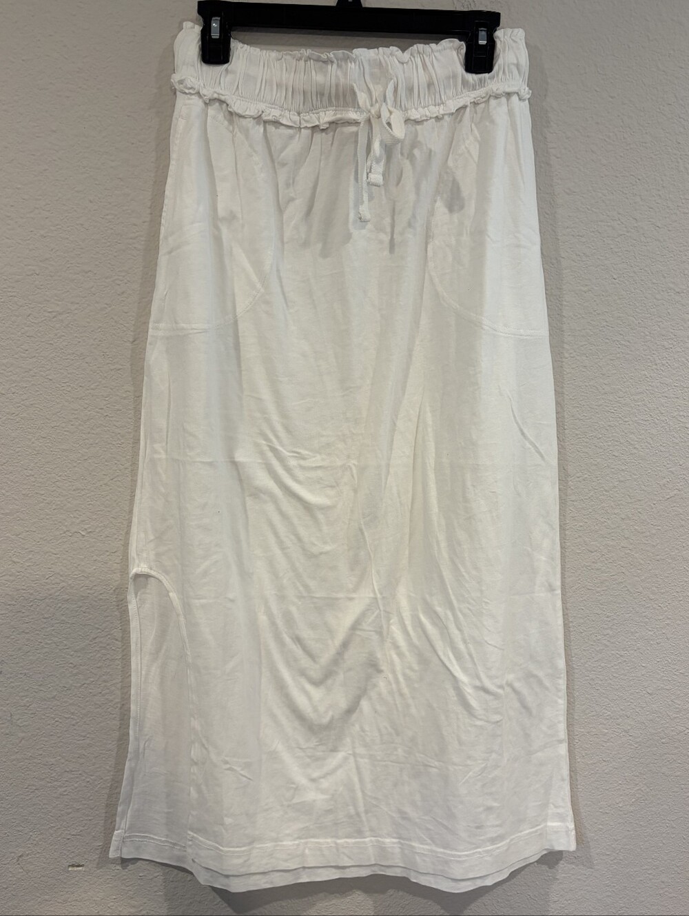 Free People Womens Classic White Cotton Elastic Waist Midi Slit Skirt Size XS